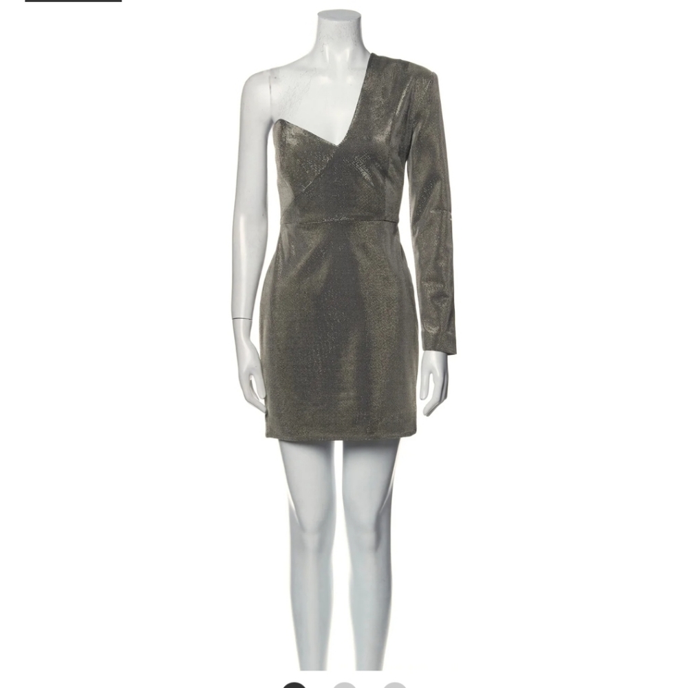 NWOT Michelle Mason Sheath Metallic Long Sleeve with One-Shoulder Dress Sz 4